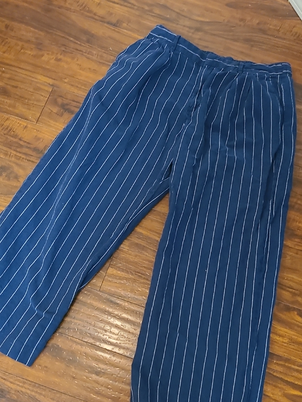 Navy Pinstripe Womens Wide Leg Trouser Pants